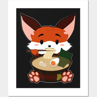 Anime Cute Fox Japanese Ramen Noodles Kawaii Gift print Posters and Art